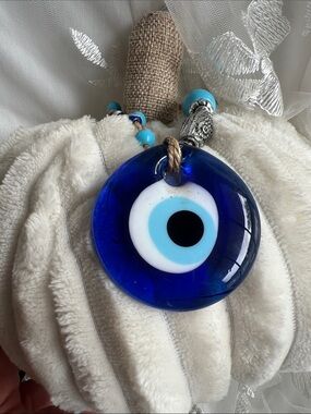 Glass Evil Eye Pendant bracelet in Cobalt Blue